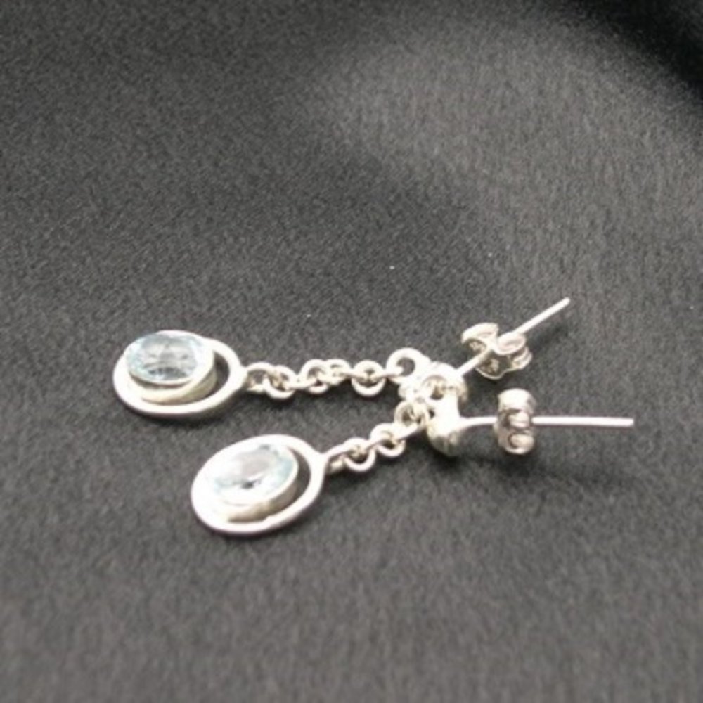 New Sterling Silver Blue Topaz Dangle Earrings